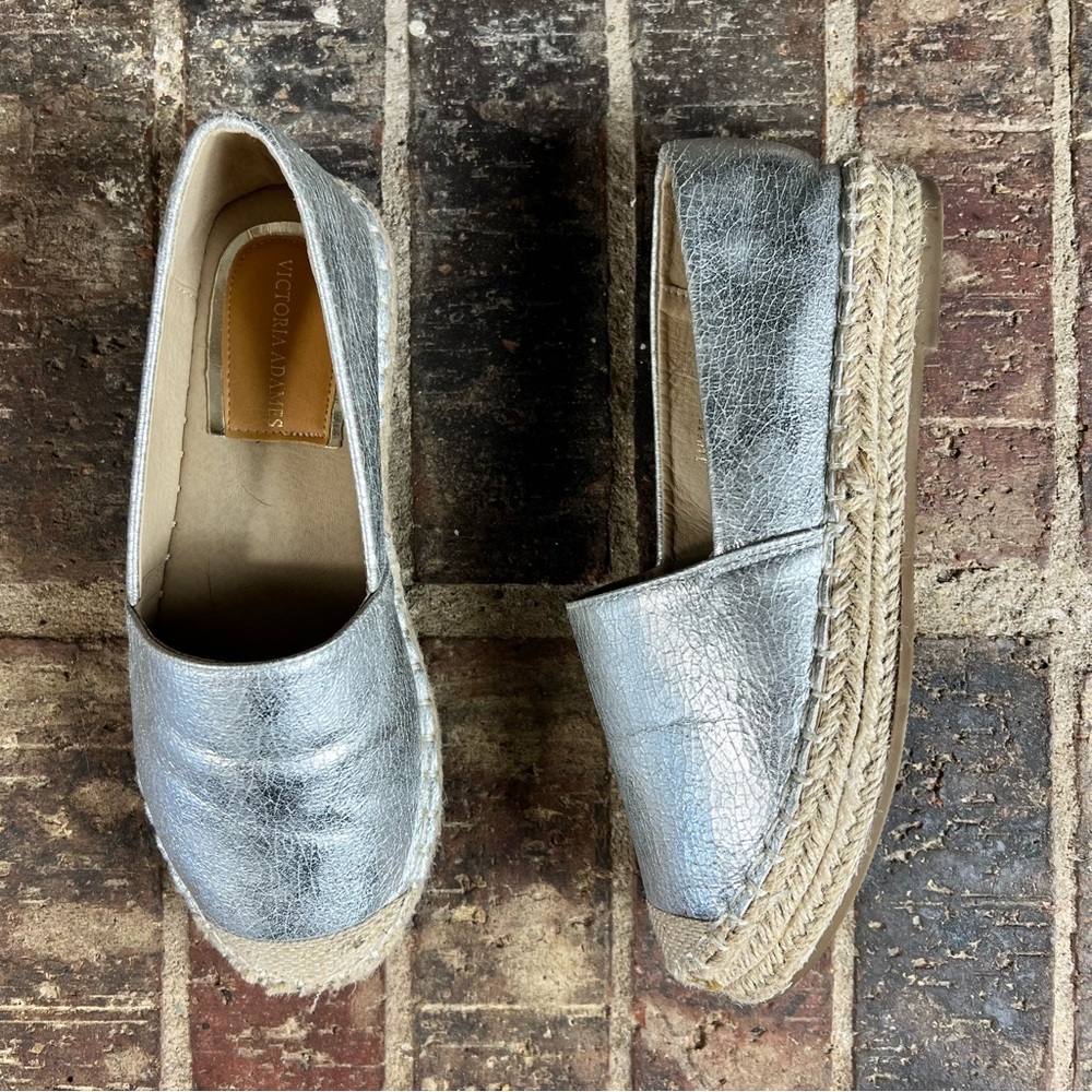 Victoria Adams Women Jackie Silver Metallic Closed Toe Platform Espadrilles 6.5